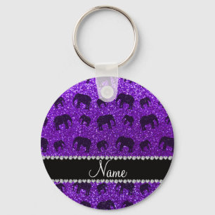 Personlig namn indigo lila glitter elefanter nyckelring