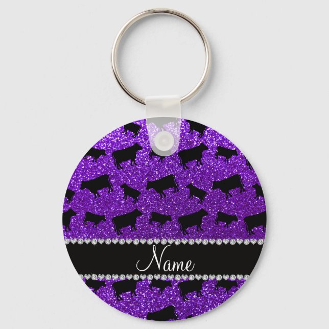 Personlig namn indigo lila glitter kor nyckelring (Framsida)