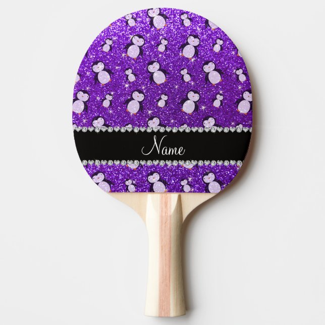 Personlig namn indigo lila glitter penguins pingisracket (Framsidan)