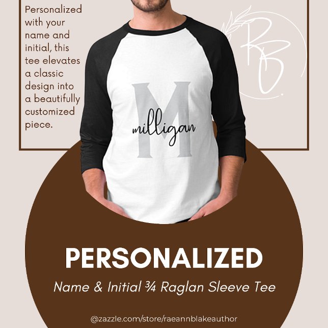 Personlig Namn & initial 3/4 Raglan Sleeve Tee (Skapare uppladdad)