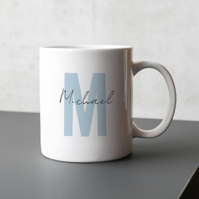 Personlig Namn Initial Blue Monogram Coola Kaffemugg (Skapare uppladdad)
