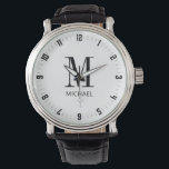 Personlig Namn Initial Monogram Armbandsur<br><div class="desc">En enkel studenten-gåva i personlig med inledande svartvit namn monogram. Enkelt klassiskt utseende.</div>