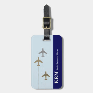 personlig (namn+initialer): flygplansflygplan blåt bagagebricka