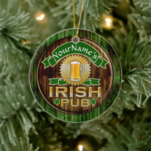 Personlig Namn Irish Pub Sign St. Patrick's Day Julgransprydnad Keramik