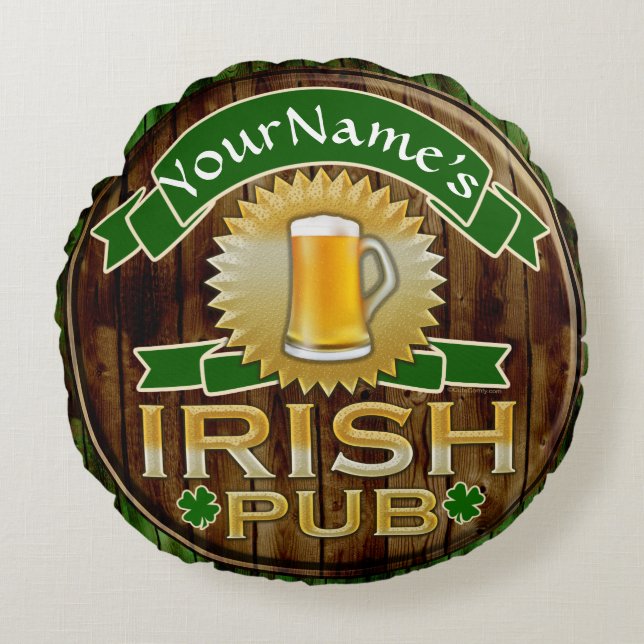 Personlig Namn Irish Pub Sign St. Patrick's Day Rund Kudde (Framsidan)