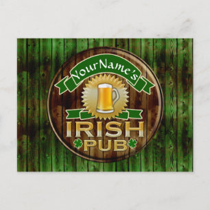 Personlig Namn Irish Pub Sign St. Patrick's Day Vykort