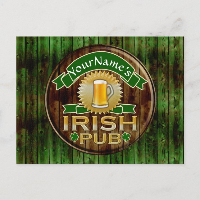Personlig Namn Irish Pub Sign St. Patrick's Day Vykort (Framsida)