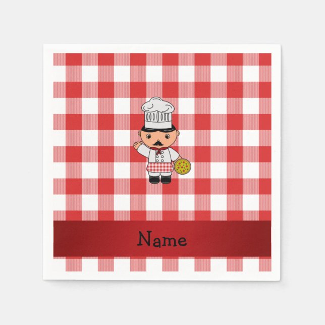 Personlig namn italian chef röda vita checkers pappersservett (Framsidan)