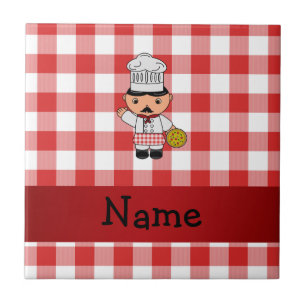 Personlig namn italian kock röd vit checkers kakelplatta