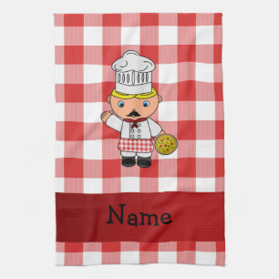 Personlig namn italian kock röd vit checkers kökshandduk