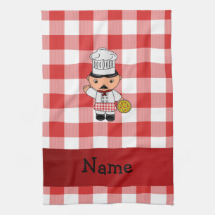 Personlig namn italian kock röd vit checkers kökshandduk