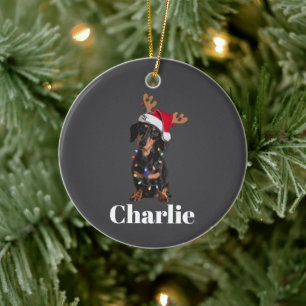 Personlig Namn Jul Dachshund Hund Ljus Julgransprydnad Keramik