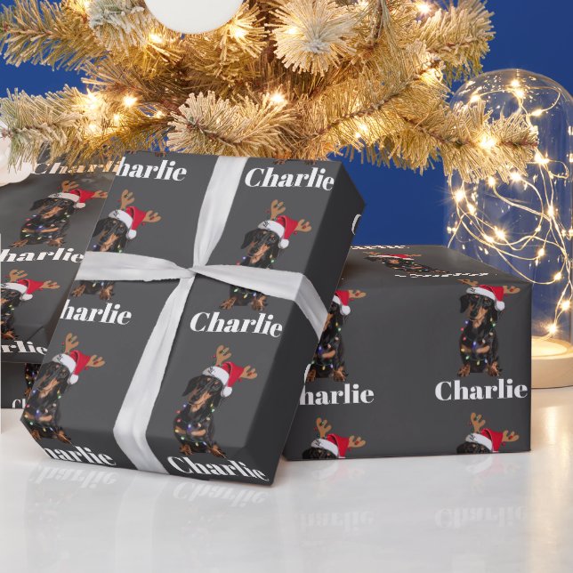 Personlig Namn jul Dachshund Hund Ljus Presentpapper (Helgdagar)