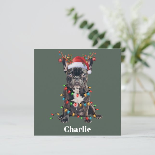 Personlig Namn Jul Fransk Bulldog Hund  Julkort (Stående Fram)