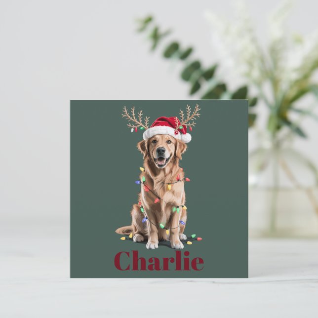 Personlig Namn Jul Golden Retriever Hund Julkort (Stående Fram)