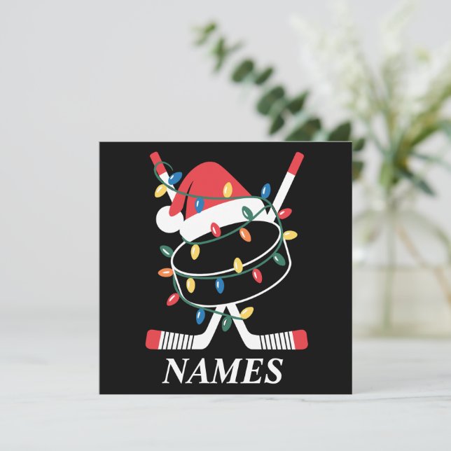 Personlig Namn jul Hockey Julafton Santa Hat Julkort (Stående Fram)