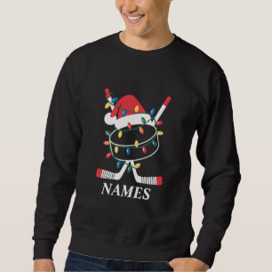 Personlig Namn Jul Hockey Xmas Tomte Hatt Lång Ärmad Tröja