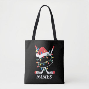 Personlig Namn Jul Hockey Xmas Tomte Hatt Tygkasse