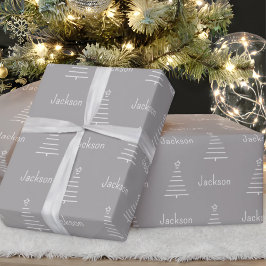 Personlig Namn Julgran Grått Gift Presentpapper
