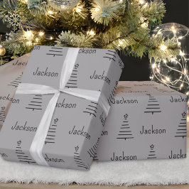 Personlig Namn Julgran Grått Gift Presentpapper