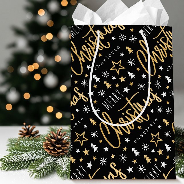 Personlig Namn julskript Black Faux Guld (Skapare uppladdad)
