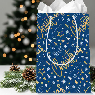 Personlig Namn julskript Blue Faux Guld