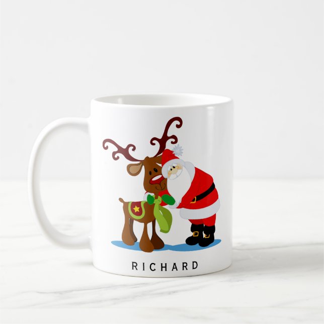 Personlig Namn jultomten och renjulen Kaffemugg (Vänster)