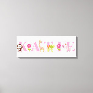 Personlig Namn Jungle Girl Animals Canvas Art