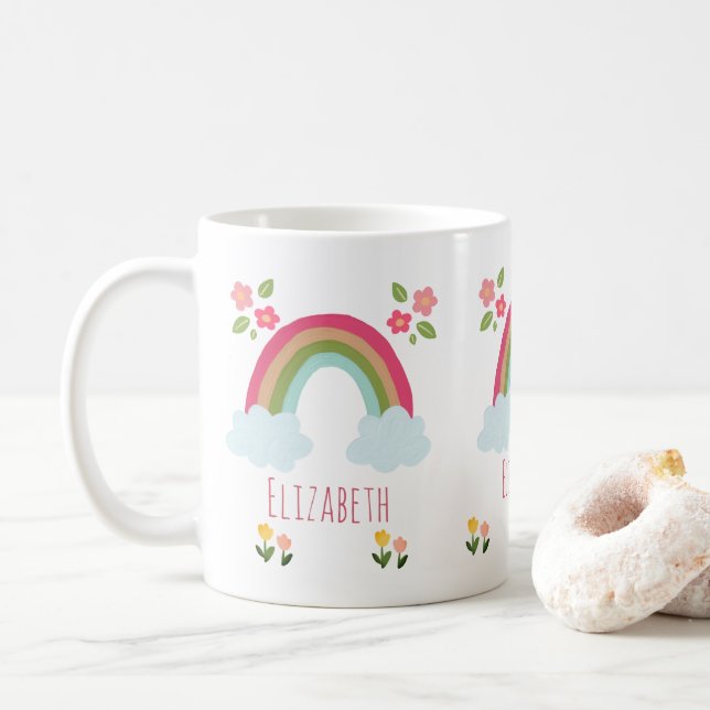Personlig namn Kids Cute Rinbow Flickans rosa Kaffemugg (Med munk)