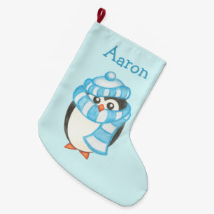 Personlig Namn Kids Jul Penguin Stocking Stor Julstrumpa