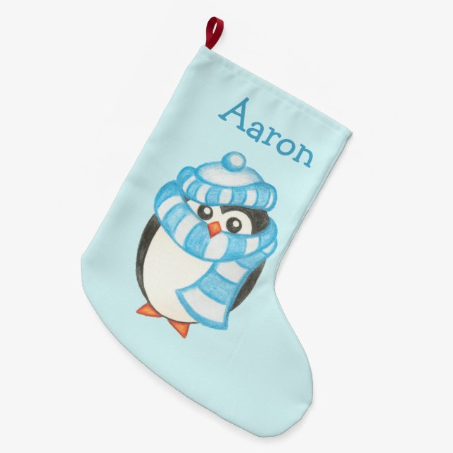 Personlig Namn Kids Jul Penguin Stocking Stor Julstrumpa (Framsidan (Hängande))