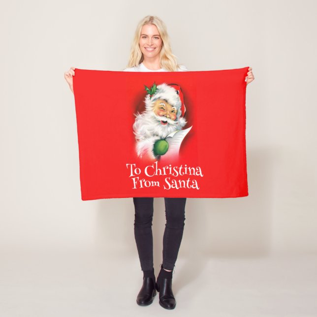 Personlig Namn Kids Winking Santa jul Fleecefilt (På plats)