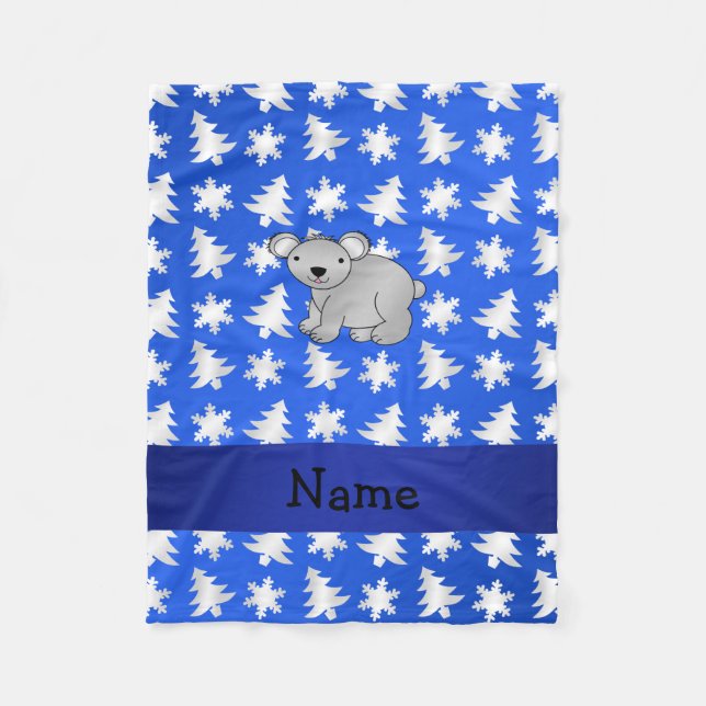 Personlig namn koala blue snöflingor träd fleecefilt (Framsidan)