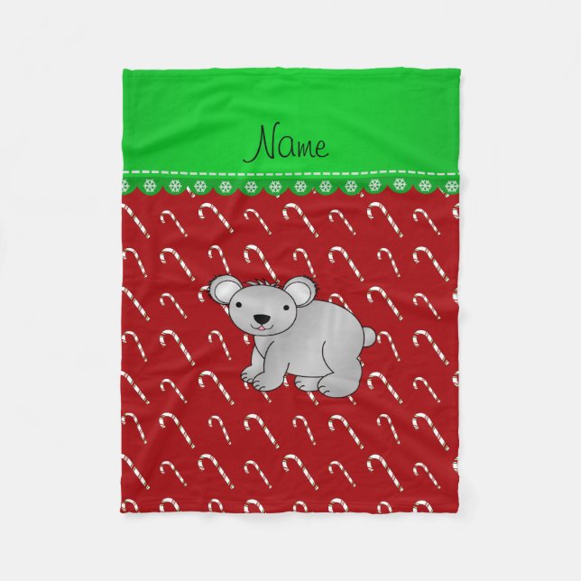 Personlig namn koala red christmas polkagrisars fleecefilt (Framsidan)