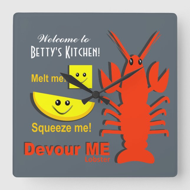 Personlig Namn - Köksluss - Maine Lobster Fyrkantig Klocka (Framsida)