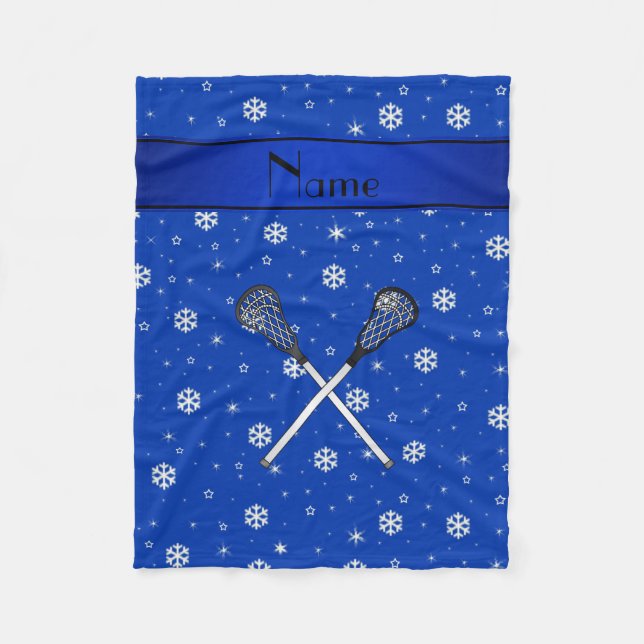 Personlig namn lacrosse blue snöflingor fleecefilt (Framsidan)