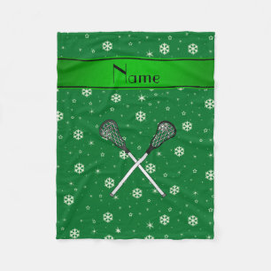 Personlig namn lacrosse grönt snöflingor fleecefilt