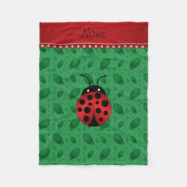 Personlig namn ladybug grönt light träd fleecefilt (Framsidan)