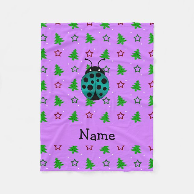 Personlig namn ladybug lila julgranar fleecefilt (Framsidan)