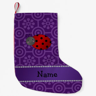 Personlig namn ladybug lila retro blommor liten julstrumpa