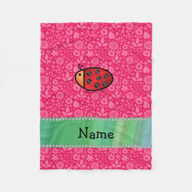 Personlig namn ladybug rosa blommönster fleecefilt (Framsidan)