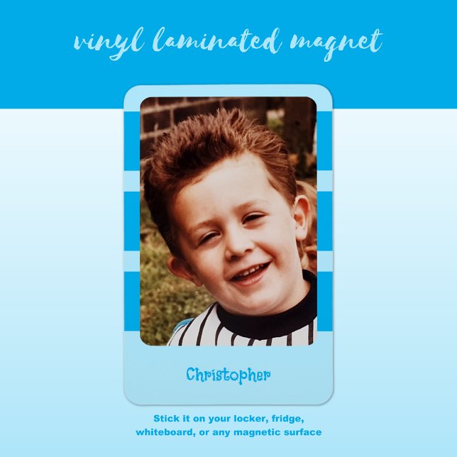 Personlig namn lägg till bild med blått rand magnet (Skapare uppladdad)