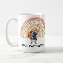 Personlig Namn Lärare Gift Mugg Cute Bunny Bok