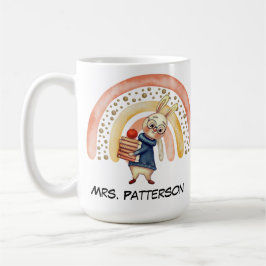 Personlig Namn Lärare Gift Mugg Cute Bunny Bok