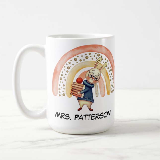 Personlig Namn Lärare Gift Mugg Cute Bunny Bok (Vänster)