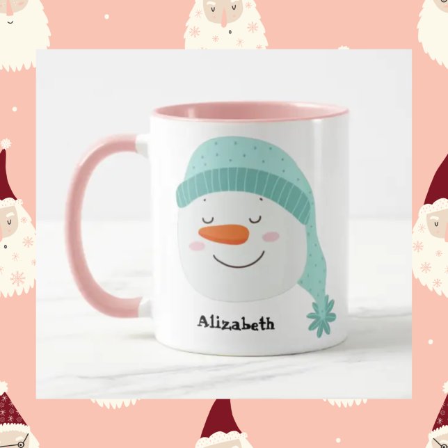 Personlig namn leende söt ansikte snögubbe lycklig mugg (Skapare uppladdad)