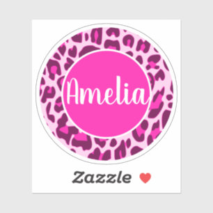 Personlig Namn Leopard Animal Print Bright Rosa Klistermärken