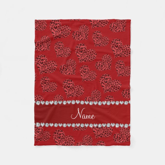 Personlig namn leopardhjärtan fleecefilt (Framsidan)