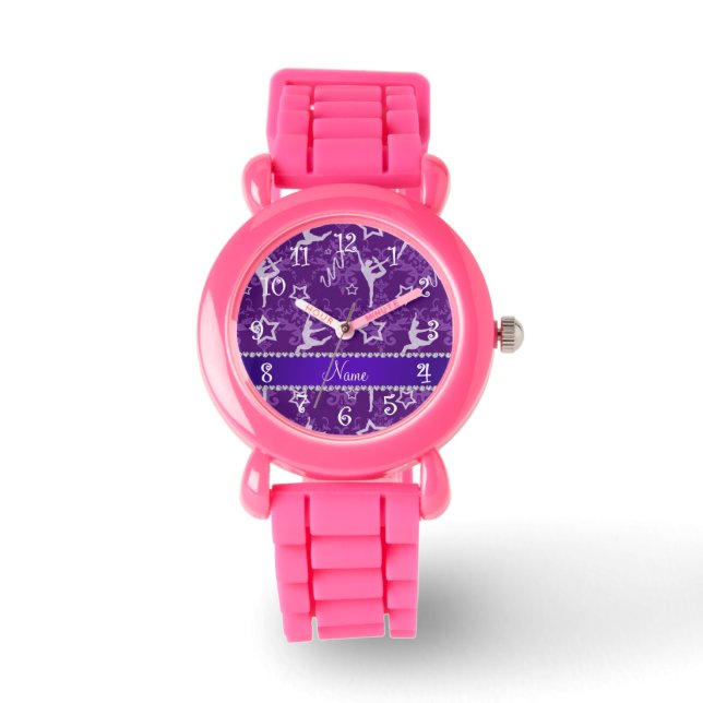 Personlig namn lila dammhandgymnastik armbandsur (Framsida)