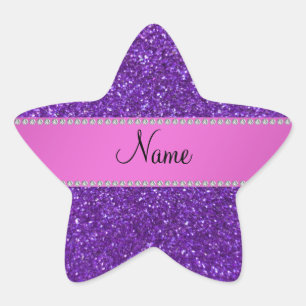 Personlig namn lila glitter diamanter stjärnformat klistermärke